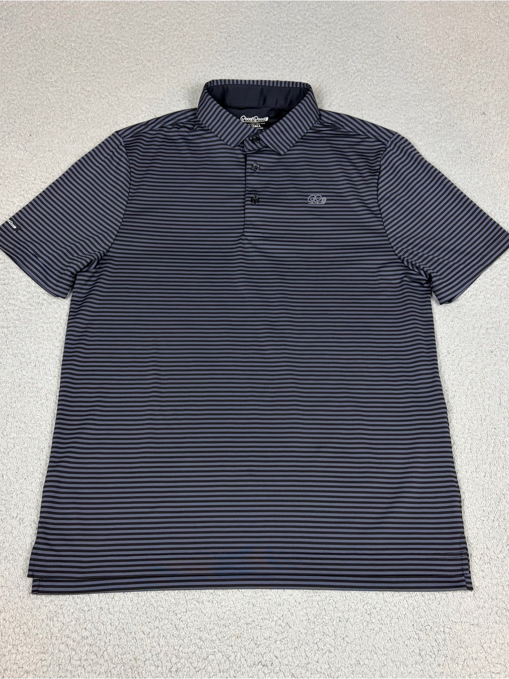 Good Good Golf Polo Men's Small Black Purple Stripe Performance Stretch